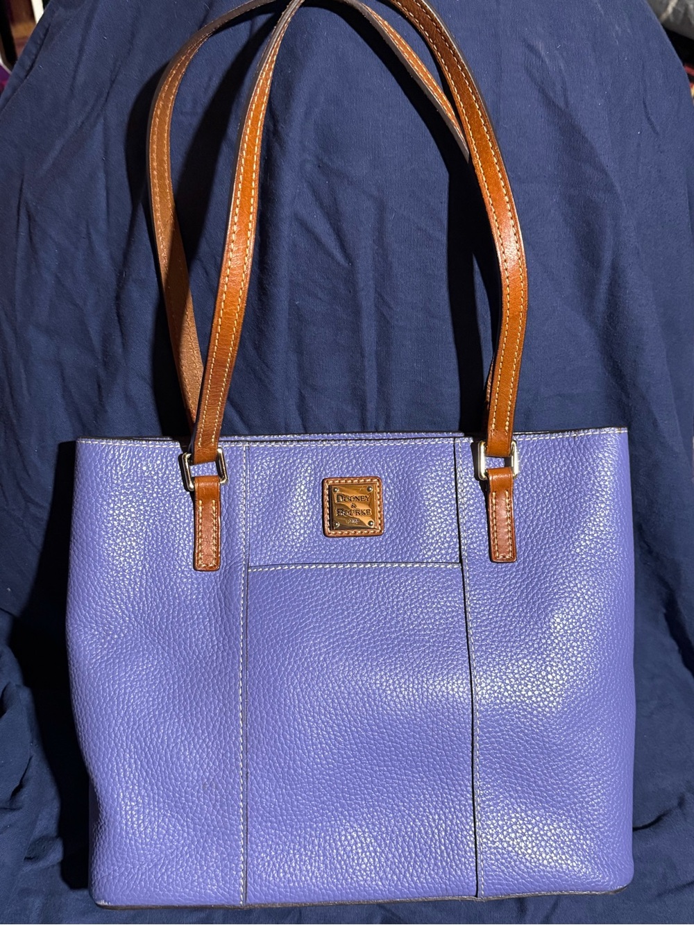 Dooney & Bourke Lavender Pebbled Leather Tote with Brown Handles